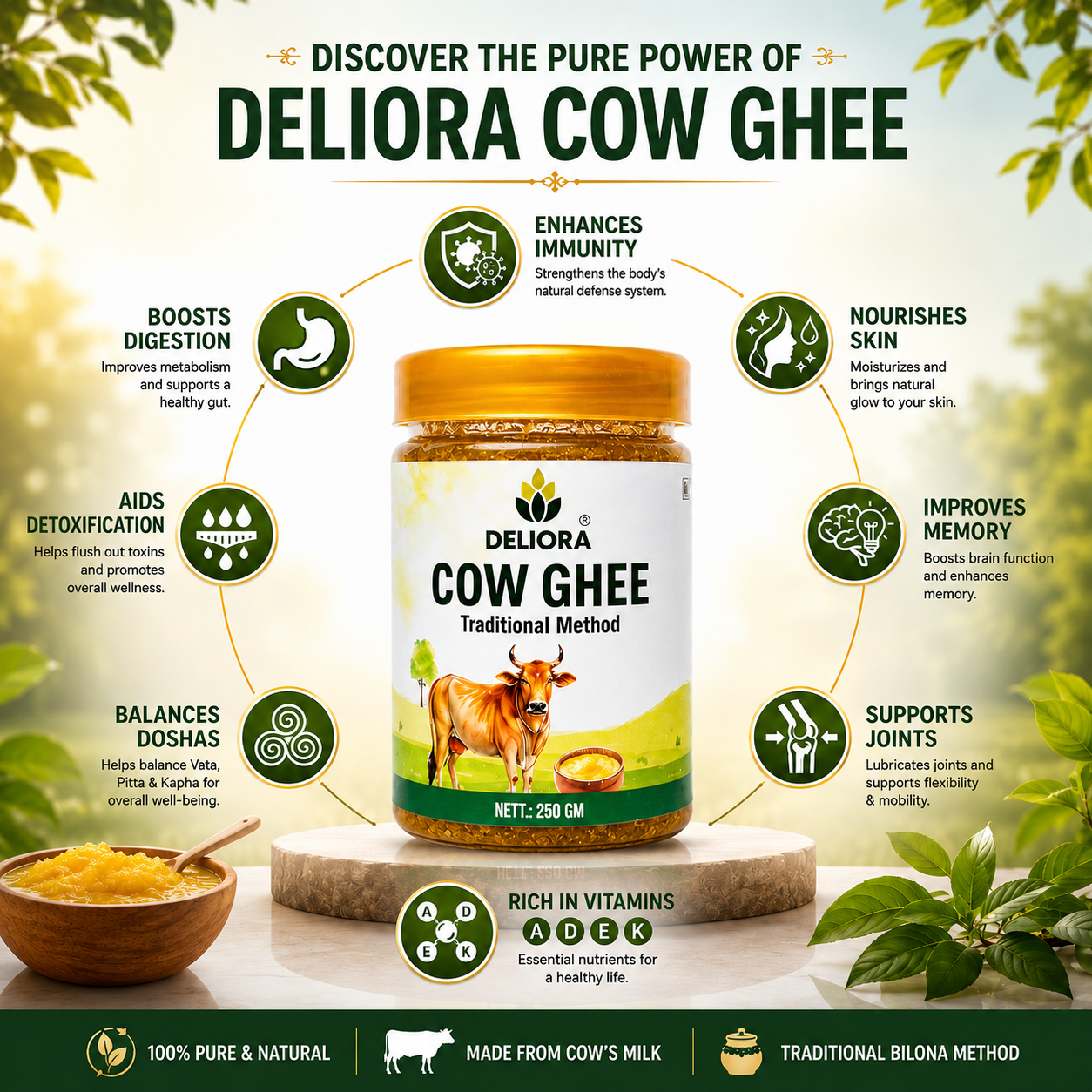 Ayurvedic Health Benefits of Deliora Grass-fed Cow Ghee